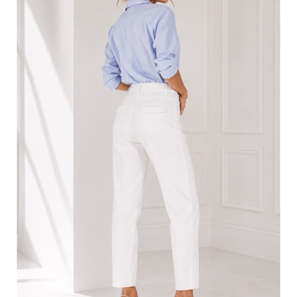 REISS Women's White Jeans Sz. 6 High Waist Pockets Luxury Denim Tapered Leg - Picture 3 of 12